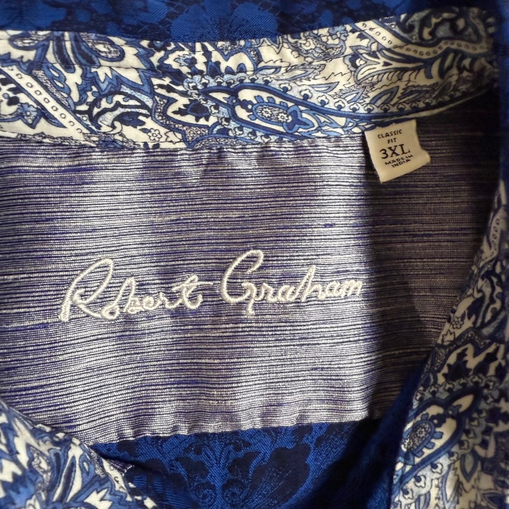 Robert Graham Men 3XL Blue Damask Jacquard Button Down Shirt Classic Fit Paisley - Picture 2 of 7